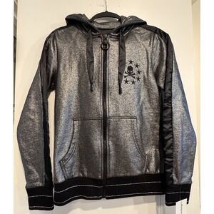 Philipp Plein Women's S Zip Hoodie Jacket Skull Star Logo Grey Black Metallic